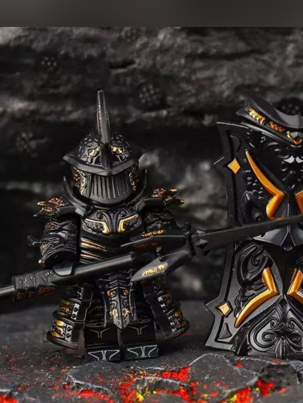 Mediaval Black Knight Armored with Helmet Demons Souls Tower Guard Soldier